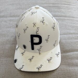 Puma White Cap with Black Letter and Bird Design